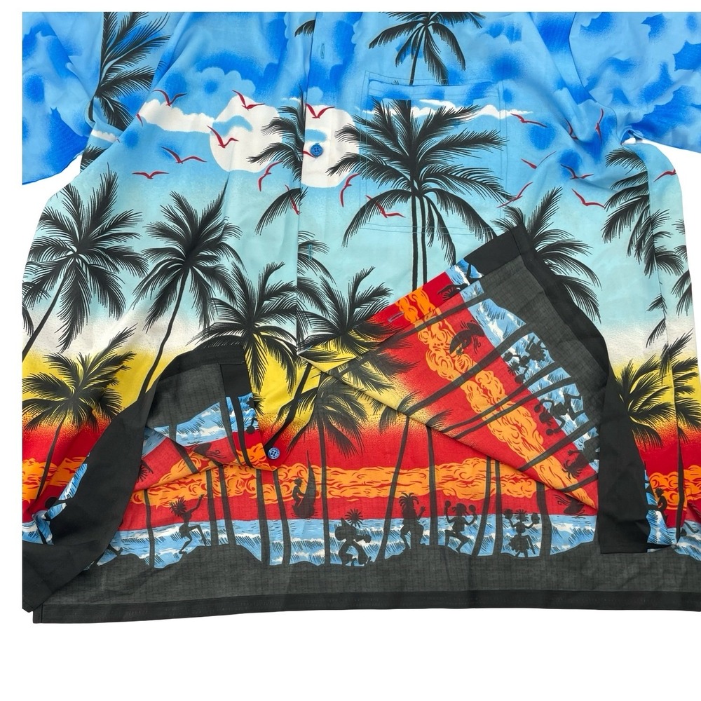 Happy Bay Men's Shirt Button Down Tropical Sunset Blue Multi-Color XL - Picture 5 of 5